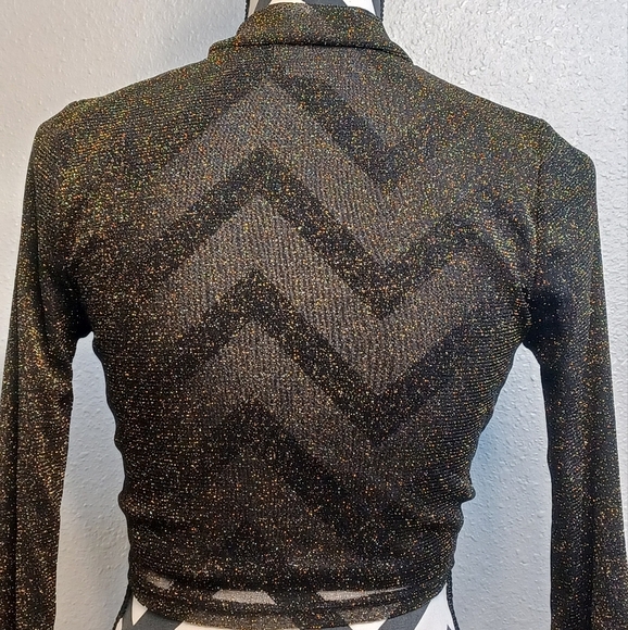 Revolve Lovers and Friends Riya in Black & Gold Sheer Sparkly Sz Small Top - Picture 7 of 11